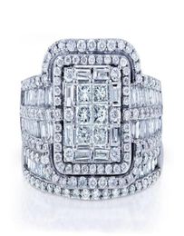 Wedding Rings Luxury Female White Crystal Stone Ring Set Big Silver Colour For Women Vintage Bridal Small Square Engagement4240704