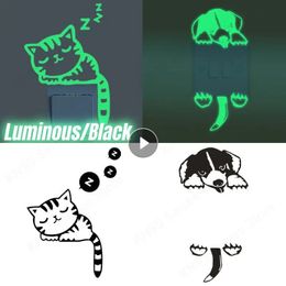 Cartoon Luminous Switch Sticker Glow In The Dark Wall Stickers Home Decor Kids Room Decoration Decal Cat Dog 240111