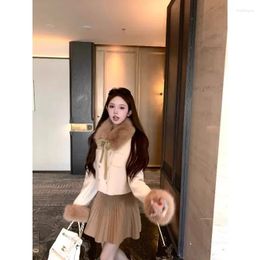 Work Dresses Sweet Girl Suit Women's Winter Double Breasted Woollen Coat High Waist Knitted Mini Skirt Two-piece Set Fashion Female Clothes