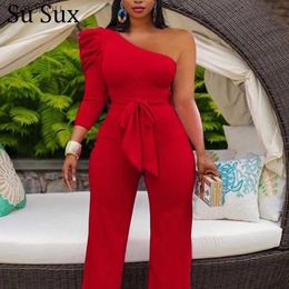 Women's Jumpsuits Rompers One Shoulder Wide Leg Jumpsuit Women Bodycon Rompers Solid Sexy High Waist Jumpsuit Vestidos Partyclub Overalls 2021 SummerL240111