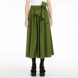 Skirts 2024 Early Autumn Women Green Solid Taffeta Big Bow Skirt