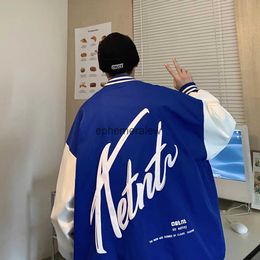 Men's Jackets Klein Blue Coat men's design sense niche contrast color patchwork Baseball Jacket oversize premium winter military jackets menephemeralew