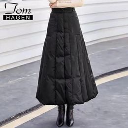 Winter Women's Cotton Down Skirt High Waist Casual Long Skirt for Women Thick Warm Female Padded Black Skirts 240111