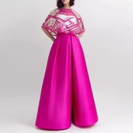 Skirts Elegant Fuchsia Satin Maxi Skirt High Split A Line Floor Length Fashion Women Pleated Silk Formal Occasion