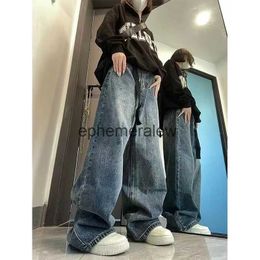 Pantaloni Jeans da donna Capris Harajuku Baggy Femme Y2K Blu scuro Marrone Vita alta Streetwear Pantaloni 90S Donna Gamba larga dritta