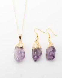 Earrings Necklace 6 Colours Natural Irregular Gemstone Pendant And Set Dubai Gold Jewellery For Women GS0065310522