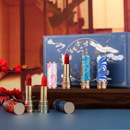 Sets Classical Embroidery Carved Lipstick Chinese Style Veet Moisturising Lip Stick Gift Box Set Lasting Sexy Women Lip Makeup Tool