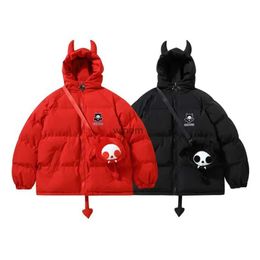 Women's Down Parkas High Streetr Little Devil Cartoon Parker Coat With Wings And Tail Creative Winter Warm Down Jacket Loose Hooded Bubble CoatL240112