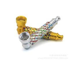 Smoking pipes Screw short cigarette holder, gold Coloured diamond pipe, popular in Europe and America, silver inlaid diamond metal small pipe suction card set