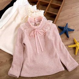 Pullover Autumn Winter Sweet Fashion Harajuku Girls Knitting Tops All Match Kawaii Casual Undershirt Cute Solid Long Sleeved Kids SweaterL2401