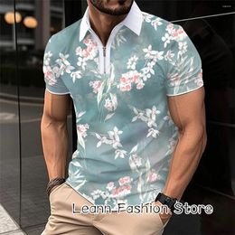 Men's Polos Summer Men 3D Vintage Floral Print Polo Shirt Male Fashion Short Sleeve Tops Tees Casual Zipper Lapel T-Shirt Clothing