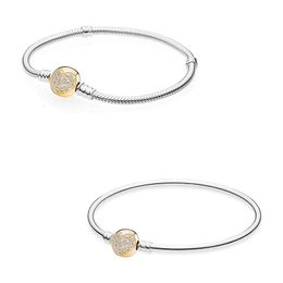 925 Sterling Silver Moments Gold Crystal Love Heart Clasp Bracelet Bangle Fit Bead Charm Diy Fashion Jewellery 240112