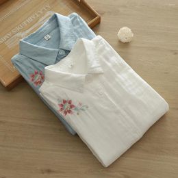 Women's Blouses Casual Women Shirt 2024 Spring Summer Cotton Mori Girl Lady Basic Tops Embroidery Fowers Fashion Loose Thin Blouse Female