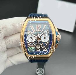 APF Factory Men's Chrono RG ABF Best Edition Blue Textured Dial on Blue Nylon Strap 7750 automatic chronograph movement 18k rose gold plated 44MM Wristwatches