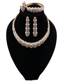 African Wedding Bridal Jewellery Luxury Dubai Gold Colour Jewellry Sets for Women Necklace Bracelet Ring Earrings Set4875539