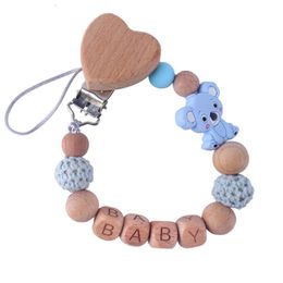 Teething Soothie Binky Holder Clips for Boys Baby Registry Shower Gifts Wooden Koala Silicone Beads Teether Soother Pacifier Clip