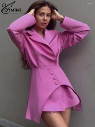 Work Dresses Oymimi Fashion Pink Two Piece Set For Women Elegant Turn Down Collar Long Sleeve Shirts And High Waist Button Mini Skirts Sets