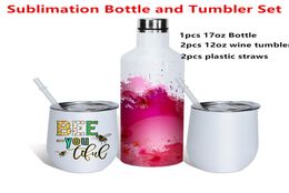 3pcs Sublimation Tumbler Insulated Bottle and Tumbler Set Wine glasses Set 25oz Wine Bottle and 2pcs 12oz Wine Tumbler with lid an2718652