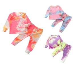 Fall Toddler Girl Tie Dye Boutique Outfit Clothes Christmas Kid Casual T Shirt TopTrouser 2PC Tracksuit Children Set Apparel3267060