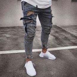 Autumn Men Jeans Casual Pants Fashion Frayed Slim Fit Long Denim Pants Hole Jeans 240112