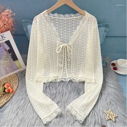 Women's Knits Women Long Sleeve Bolero Lace Shrug Solid Colour Open Front Cropped Cardigan Top Bodycon Slim Fit Sunscreen Arm Cover Jacket
