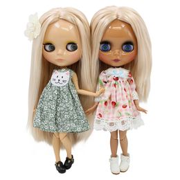 ICY DBS Blyth doll bjd neo blonde golden champagne hair straight tan skin shiny face dark joint body anime girls gift 240111