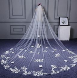 Stock Wedding Veils Sequin Luxury Cathedral Bridal Veils Appliques Lace Edge White One Layers Custom Made Long Wedding Veil Fast S4417955