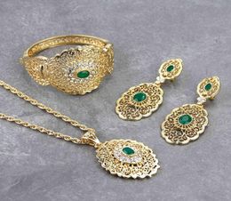 Chic Morocco Wedding Jewellery Set Gold Colour Drop Earring Cuff Bracelet Bangle Pendant Necklace Arab Hollow Metal Gift3148061