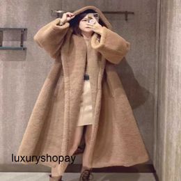 Maxmaras Teddy Bear Coat Womens Cashmere Coats Maxmaras 23 Winter New Show Long Hooded Camel Fleece Cloak