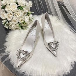 Dress Shoes Size 31-43 White Wedding Bridesmaid Crystal Diamond Buckle Satin High Heels Women