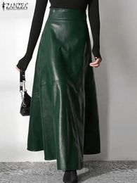 Fashion Solid Mujer Faldas ZANZEA PU Leather Maxi Skirts Womens Elegant OL Long Saias Casual High Waist Zipper Jupe Femme 240112