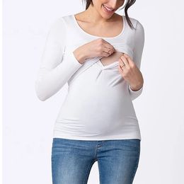 Breastfeeding Top Maternity Clothes Casual Pregnant Women T Shirt Pregnancy Womens Clothing Plus Size SXXL Autumn Winter 240111