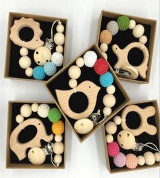 DIY Silicone Pacifier Clip Chain Baby Teething Soother Chew Toy Dummy Clips Beech Beads Cartoon Wooden Pendant Newborn Gift1874152