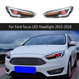 For Ford Focus LED Headlight 15-18 High Beam Angel Eye Projector Lens Dynamic Streamer Turn Signal Indicator Head Lamp Car Accessories