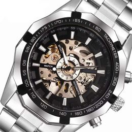 Men's Fashionable Waterproof Luminous Hollow Tourbillon with Steel Strap, Fully Automatic Mechanical Watch