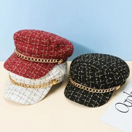 Berets Fashion Casual For Female Korean Style Artist Hat Metal Chain Autumn Women Visors Cap Octagonal Painter Plaid Beret