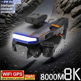 Drones P18 8k Rc Drone Professinal Gps Fpv Quadcopter 4k Wide Angle Three Camera Optical Flow Localization Four-way Obstacle Avoidance