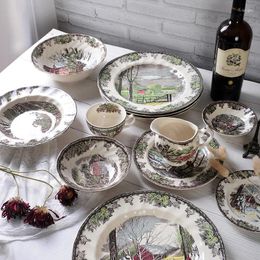 Plates British European Pastoral Nordic Ceramic Western Tableware Steak Plate Dinner Household Serving Platter