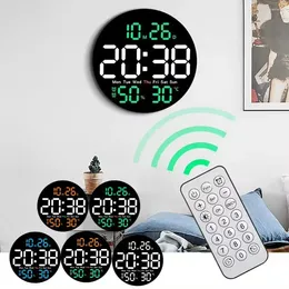Wall Clocks 10 Inch Round LED Clock With Remote Control Auto Dimming Temperature Humidity Date Display Digital Alarm