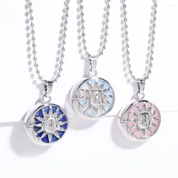 Pendant Necklaces FLOLA Silver Color Mexican Sun And Moon Face For Women Men Round Disc Lapis Crystal Vintage Jewelry Nkeb635