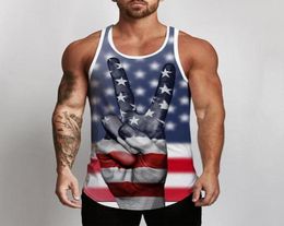 Running Jerseys Star Printing Sexy Men039s Vest 3D Digital Loose Top Round Neck Sleeveless Tshirt For Male 2021 American Flag 7445453