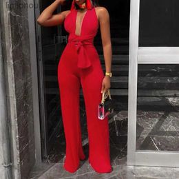 Women's Jumpsuits Rompers New Arrival Fashion Women Clothing Sexy V Neck Multi-way Jumpsuits Female Lace Up Bandage Sleeveless Wide Leg Autumn PlaysuitsL240111