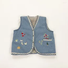 Women's Vests Korobov Japanese Jackets Vest Embroidery Lace Denim Sleeveless Waistcoat Preppy Age Reduction Vintage Top Chalecos Para