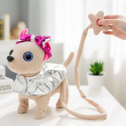 Plush Electronic Dog Robot Animal Toy Electric Sing Russian Songs Puppy Walk Music Teddy Leash Controled Pet Kids Birthday Gift 240111