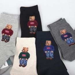 Men's Socks 1 Pair Of Cartoon Gentleman Bear Cotton Harajuku Skateboard Novelty Breathable Large Size