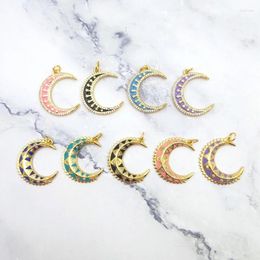 Pendant Necklaces 5pcs Fashion Multi Styles Colourful Moon Charms Brass Bohemian Drip Oil CZ Paved For Girls Women Making Earrings Jewellery