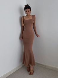 European American Y2K Dress Women High Waist Slim Strech Mermaid Sexy Wraps S-shaped Long Sleeve Dresses Autumn Winter 240112