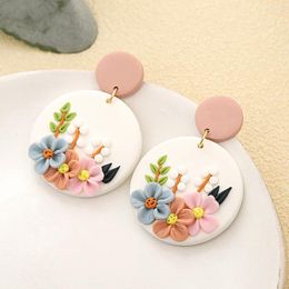 Dangle Earrings AENSOA Handmade All Season Flora Flower Polymer Clay For Women Colorful Floral Round Drop Lightweight Jewelry