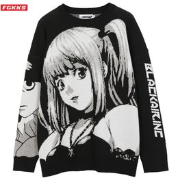 FGKKS Mens Hip Hop Streetwear Harajuku Sweater Vintage Japanese Style Anime Girl Knitted Cotton Pullover Sweaters Male 240112