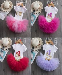 Baby letter Clothing Sets girls Sequins Bow headbandletter romperTuTu lace skirts 3pcsset Boutique kids Birthday party Clothes 5110162